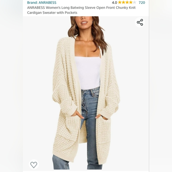 Chunky Knit Cream Batwing Cardigan Oversize Sweater Size Medium Loose - Picture 3 of 3